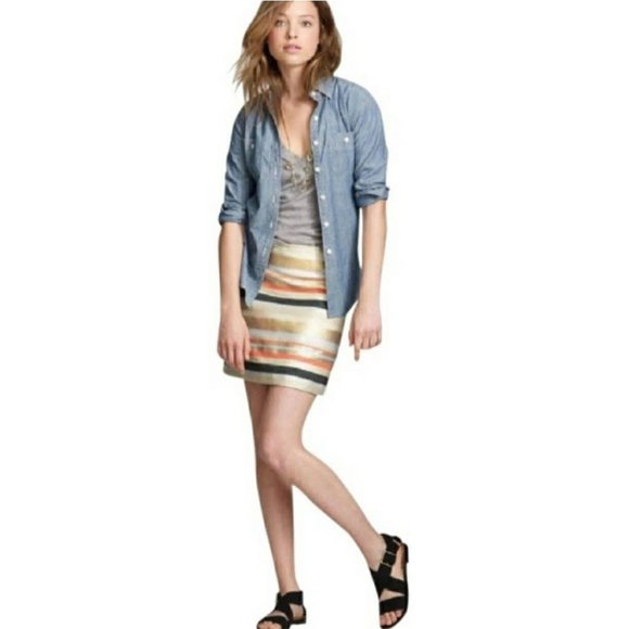 J. Crew Women's Multicolor Strip Metallic Gold Tone Mini Skirt. Size 2 - Picture 1 of 6